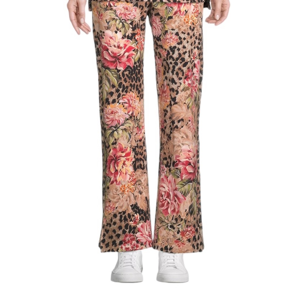 JOHNNY WAS Los Angeles Vintage Rose/Leopard Elastic Waist Sweatpants Size Small